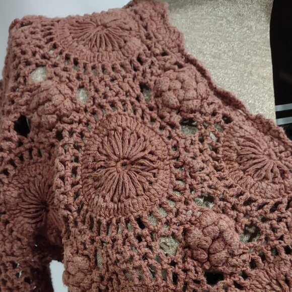 CROQUET CLUB VINTAGE Y2K RAMIE/COTTON CROCHET SWEATER CROPPED BOHO SIZE 18/20 - Picture 4 of 13